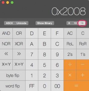 Calculator in hex mode
